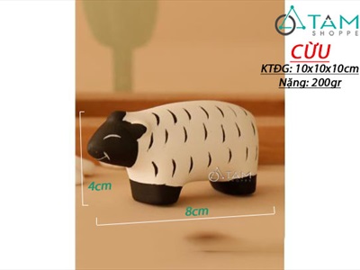 Tượng con vật gốm trắng đen Bắc Âu cỡ nhỏ nhiều kiểu TCV-LXK-01