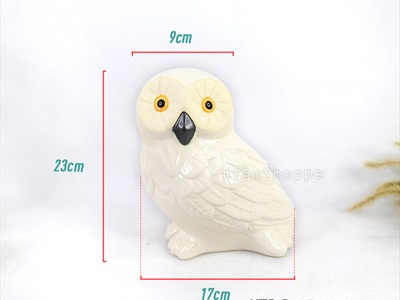 Tượng cú mèo gốm trắng cao 23cm TCV-CUMEO-02
