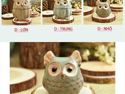 Tượng cú mèo gốm xanh ngọc Vintage TCV-CUMEO-01