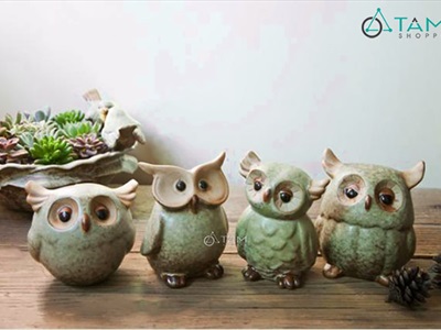Tượng cú mèo gốm xanh ngọc Vintage TCV-CUMEO-01