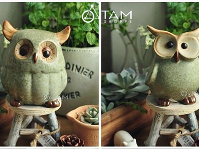 Tượng cú mèo gốm xanh ngọc Vintage TCV-CUMEO-01