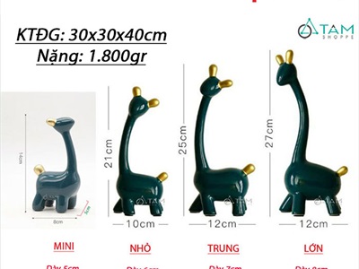 Tượng hươu cao cổ gốm xanh viền vàng TCV-HUOU-02