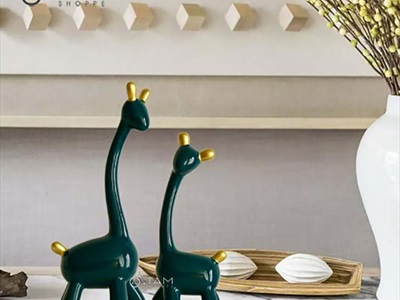 Tượng hươu cao cổ gốm xanh viền vàng TCV-HUOU-02
