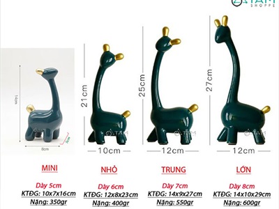 Tượng hươu cao cổ gốm xanh viền vàng TCV-HUOU-02