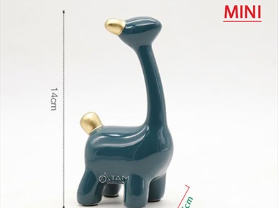 Tượng hươu cao cổ gốm xanh viền vàng TCV-HUOU-02