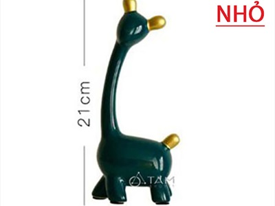 Tượng hươu cao cổ gốm xanh viền vàng TCV-HUOU-02