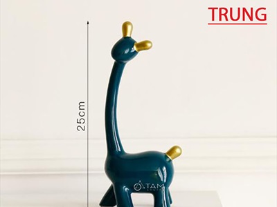 Tượng hươu cao cổ gốm xanh viền vàng TCV-HUOU-02