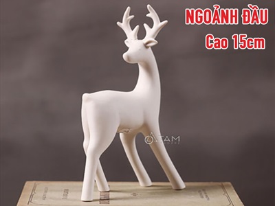 Tượng hươu gốm trắng Bắc Âu nhiều kiểu TCV-HUOU-01