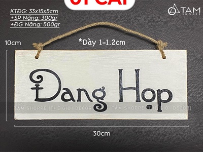 Bảng treo cửa chữ Đang họp trắng đen [Chữ nổi - Kèm dây] BTC-HOP-01