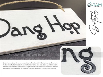 Bảng treo cửa chữ Đang họp trắng đen [Chữ nổi - Kèm dây] BTC-HOP-01
