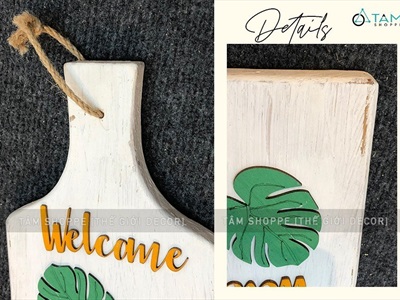 Bảng welcome lá Monstera hình thớt gỗ BTC-WEL-02