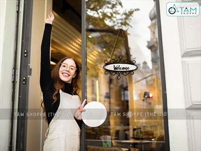 Bảng welcome treo viền sắt cổ điển trắng đen BTC-WEL-06