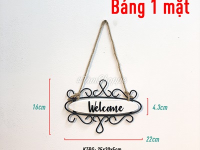 Bảng welcome treo viền sắt cổ điển trắng đen BTC-WEL-06