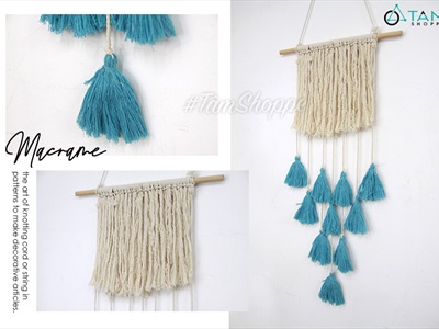 Macrame treo tường 10 tua rua xanh biển phối trắng (tặng đinh tường) MACRAME-02