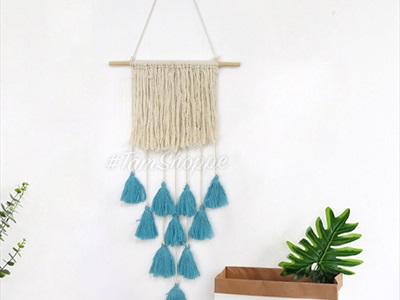 Macrame treo tường 10 tua rua xanh biển phối trắng (tặng đinh tường) MACRAME-02