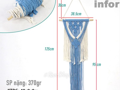 Macrame treo tường 7 lá xanh biển phối trắng (tặng đinh tường) MACRAME-01
