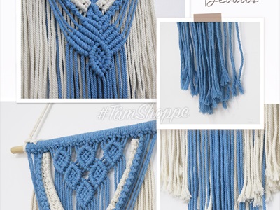 Macrame treo tường 7 lá xanh biển phối trắng (tặng đinh tường) MACRAME-01