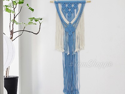Macrame treo tường 7 lá xanh biển phối trắng (tặng đinh tường) MACRAME-01