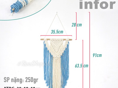 Macrame treo tường mũi tên 2 lớp xanh biển phối trắng (tặng đinh tường) MACRAME-03