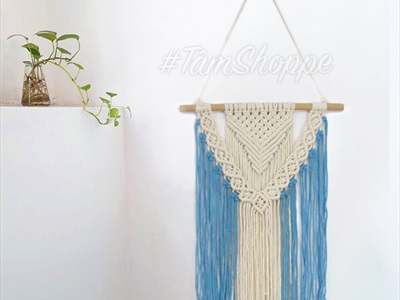 Macrame treo tường mũi tên 2 lớp xanh biển phối trắng (tặng đinh tường) MACRAME-03