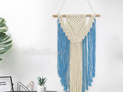 Macrame treo tường mũi tên 2 lớp xanh biển phối trắng (tặng đinh tường) MACRAME-03