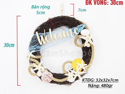 Vòng treo cửa welcome chủ đề biển nửa vòng dây thừng [Thủ công - độc quyền] VTC-PCB-02