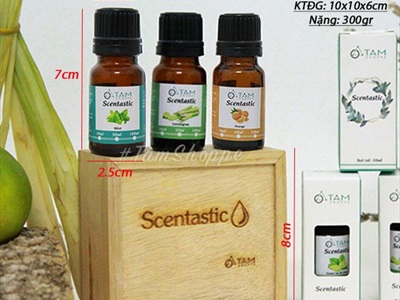 Combo TD01: Bộ 3 chai tinh dầu thiên nhiên 10ml ‪SCENTASTIC [ Tặng hộp gỗ ]