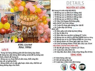 Set bóng sinh nhật dây bóng tông hồng vàng lá dừa xanh SSNTS-01