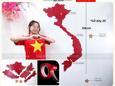 Bản đồ Việt Nam dán tường bằng gỗ [126x50cm - Tặng keo 3M] BANDO-01