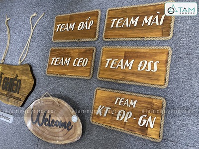 Bảng welcome treo cửa nâu đen rustic viền dây thừng [Có cắt chữ theo yêu cầu] BTC-WEL-01