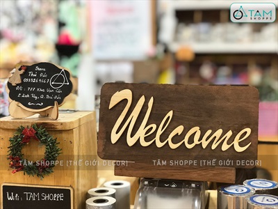 Bảng Welcome - Order Here gỗ để bàn màu Rustic BANGTEN-01