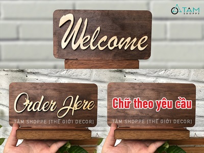 Bảng Welcome - Order Here gỗ để bàn màu Rustic BANGTEN-01