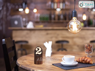 Bộ thẻ số để bàn quán cafe bằng gỗ trụ tròn [Tặng khay - Đều đẹp] SO-GO-01