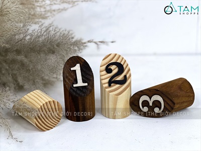 Bộ thẻ số để bàn quán cafe bằng gỗ trụ tròn [Tặng khay - Đều đẹp] SO-GO-01