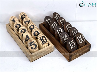 Bộ thẻ số để bàn quán cafe bằng gỗ trụ tròn [Tặng khay - Đều đẹp] SO-GO-01