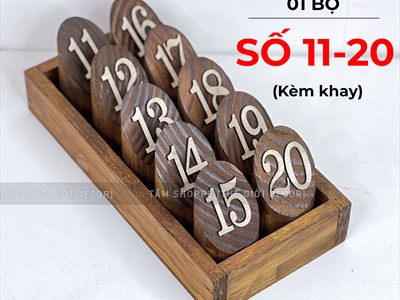Bộ thẻ số để bàn quán cafe bằng gỗ trụ tròn [Tặng khay - Đều đẹp] SO-GO-01