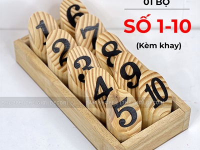 Bộ thẻ số để bàn quán cafe bằng gỗ trụ tròn [Tặng khay - Đều đẹp] SO-GO-01