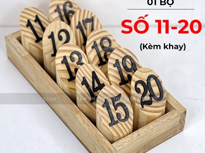 Bộ thẻ số để bàn quán cafe bằng gỗ trụ tròn [Tặng khay - Đều đẹp] SO-GO-01