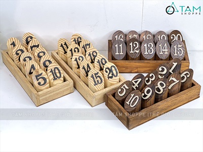 Bộ thẻ số để bàn quán cafe bằng gỗ trụ tròn [Tặng khay - Đều đẹp] SO-GO-01