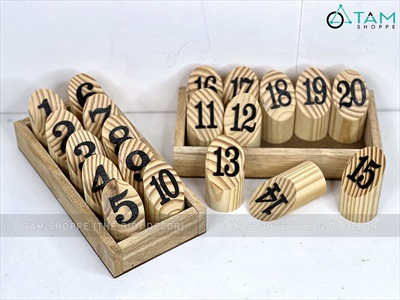 Bộ thẻ số để bàn quán cafe bằng gỗ trụ tròn [Tặng khay - Đều đẹp] SO-GO-01