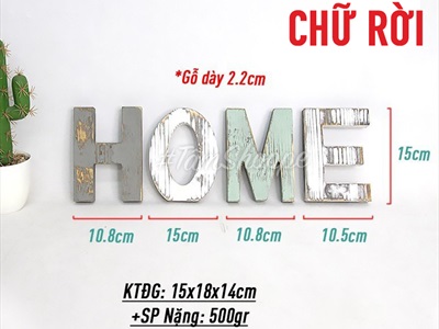 Chữ HOME gỗ Vintage Bắc Âu 15cm CHU-GO-02