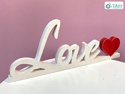 Chữ gỗ Love trái tim đỏ liền đế [Tự đứng - 15x38cm] CHU-GO-08