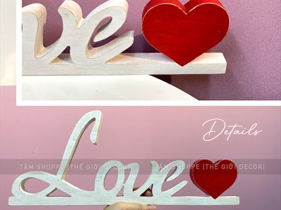 Chữ gỗ Love trái tim đỏ liền đế [Tự đứng - 15x38cm] CHU-GO-08