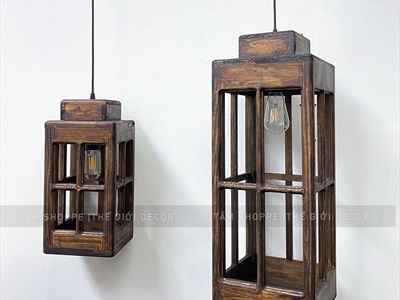 Đèn gỗ nhà trụ 4 cửa hình chữ nhật đứng [Tặng bóng đèn - Gỗ đẹp] DENGO-01