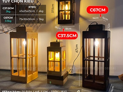 Đèn gỗ nhà trụ 4 cửa hình chữ nhật đứng [Tặng bóng đèn - Gỗ đẹp] DENGO-01