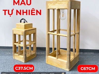 Đèn gỗ nhà trụ 4 cửa hình chữ nhật đứng [Tặng bóng đèn - Gỗ đẹp] DENGO-01