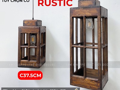 Đèn gỗ nhà trụ 4 cửa hình chữ nhật đứng [Tặng bóng đèn - Gỗ đẹp] DENGO-01