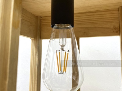 Đèn gỗ nhà trụ 4 cửa hình chữ nhật đứng [Tặng bóng đèn - Gỗ đẹp] DENGO-01