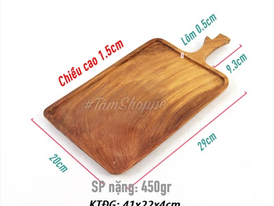 Dĩa gỗ chữ nhật phay lõm tay cầm nhánh cây DIA-GO-02