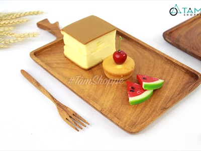Dĩa gỗ chữ nhật phay lõm tay cầm nhánh cây DIA-GO-02